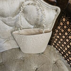 Elegant Pearl-Embellished Cream Handbag